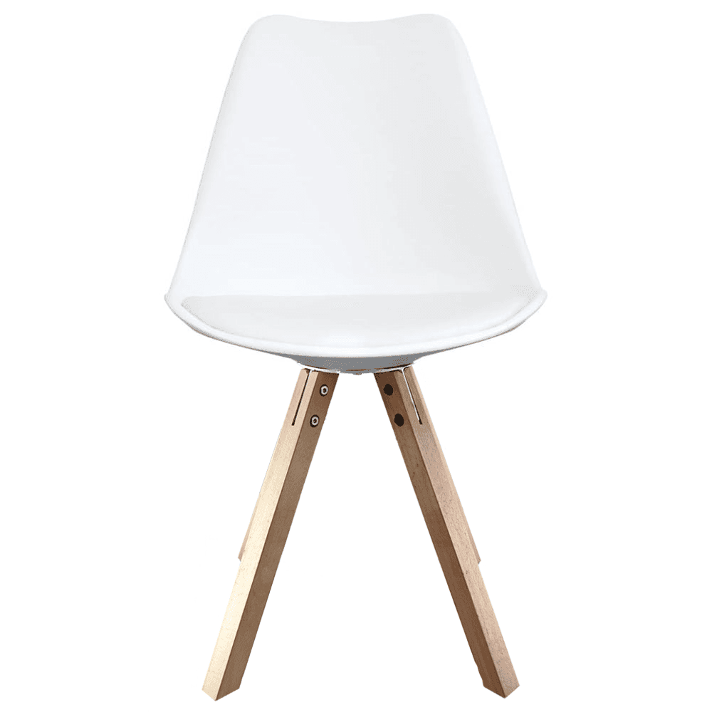 Soho White Plastic Dining Chair with Square Pyramid Light Wood Legs