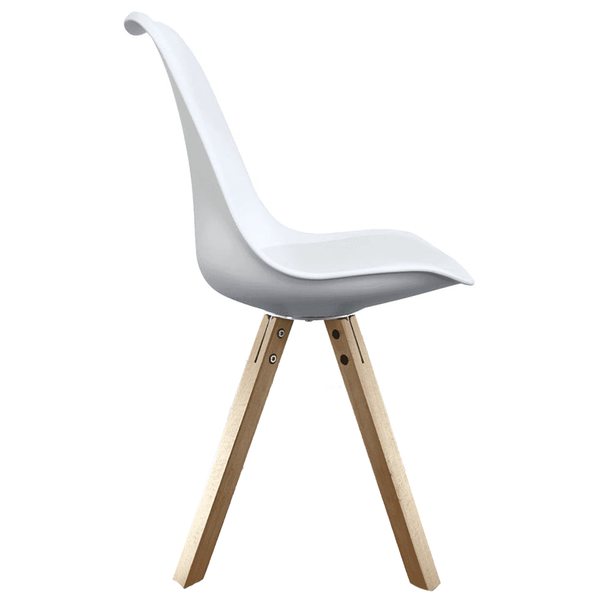 Soho White Plastic Dining Chair with Square Pyramid Light Wood Legs
