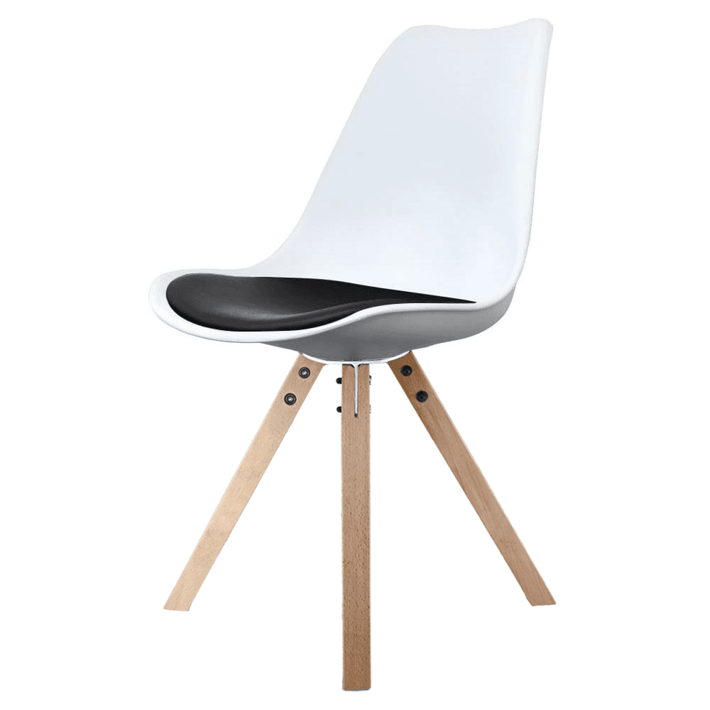 Soho White and Black Dining Chair with Square Pyramid Light Wood Legs