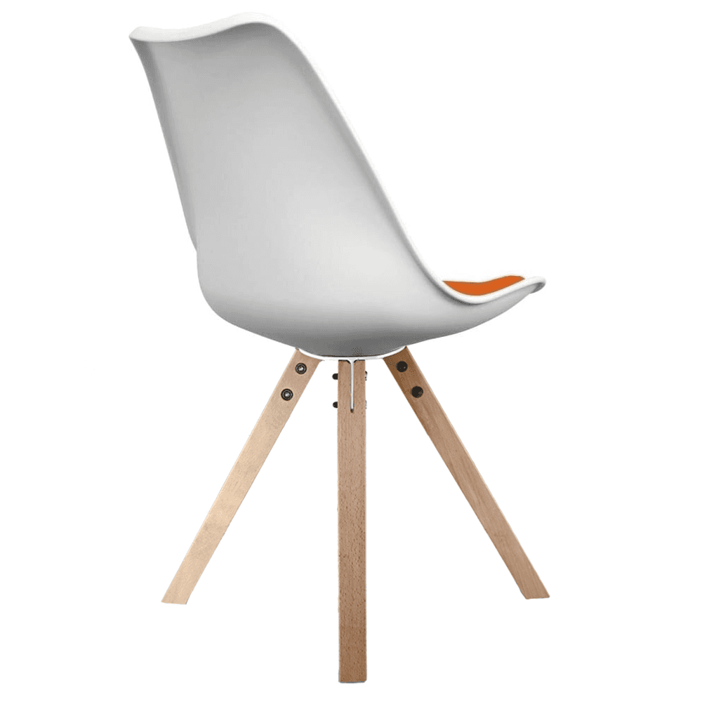 Soho White and Orange Dining Chair with Square Pyramid Light Wood Legs
