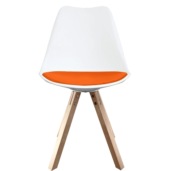 Soho White and Orange Dining Chair with Square Pyramid Light Wood Legs