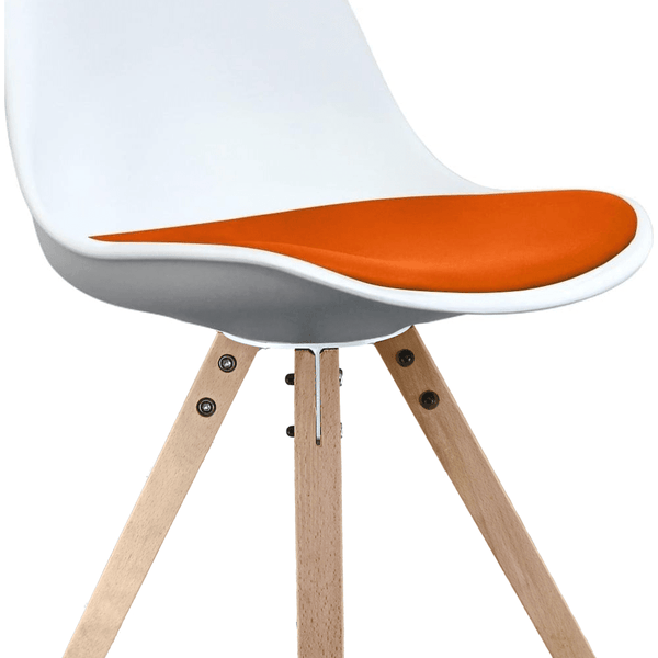 Soho White and Orange Dining Chair with Square Pyramid Light Wood Legs