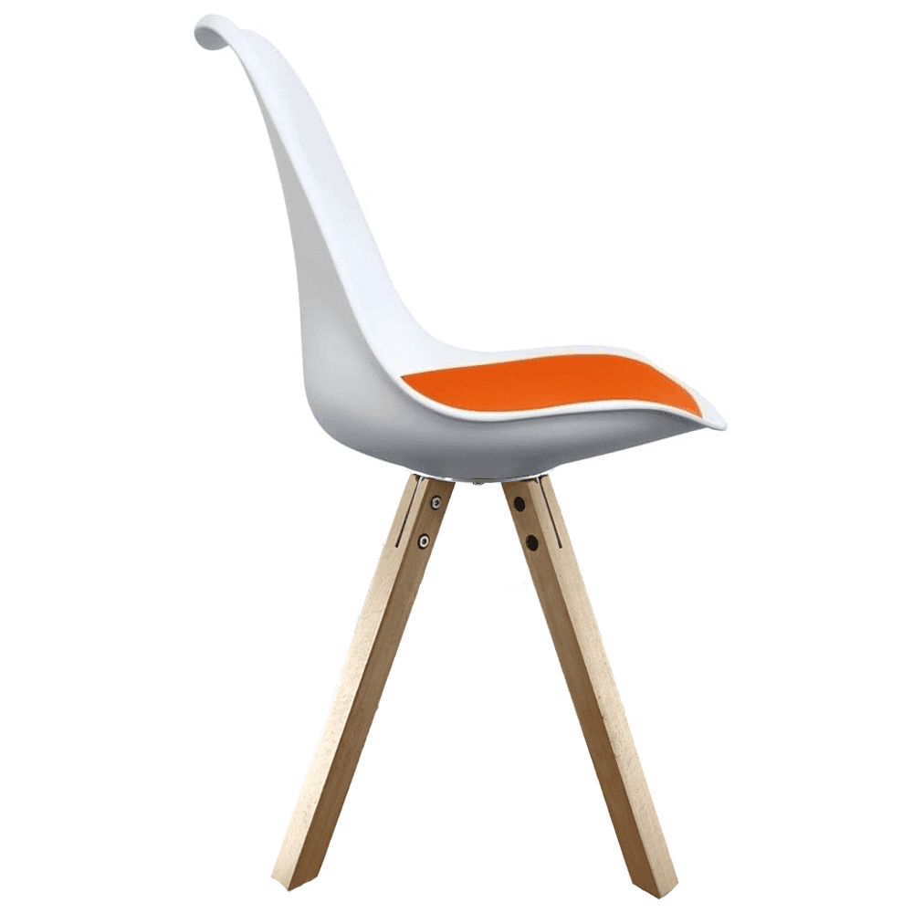 Soho White and Orange Dining Chair with Square Pyramid Light Wood Legs
