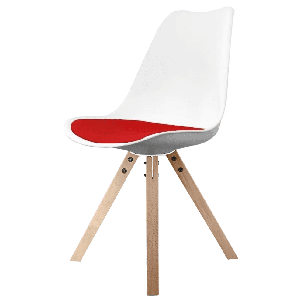 Soho White and Red Dining Chair with Square Pyramid Light Wood Legs
