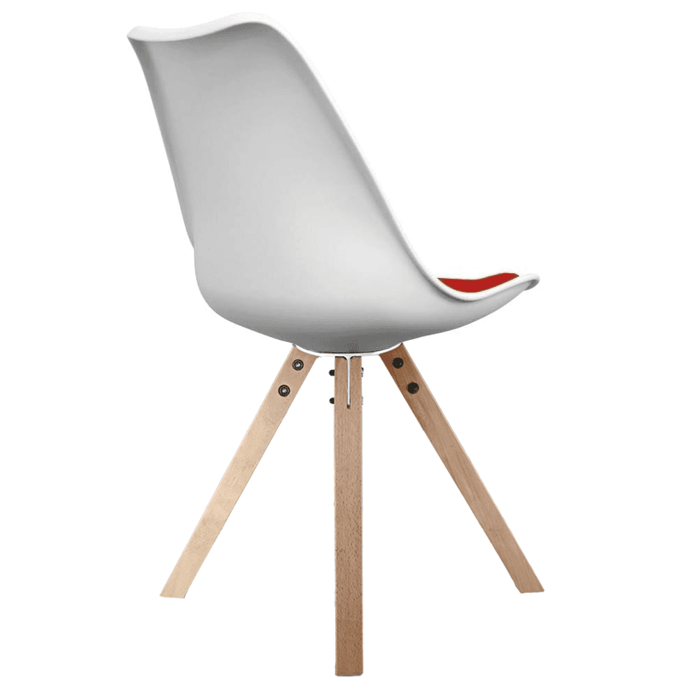 Soho White and Red Dining Chair with Square Pyramid Light Wood Legs