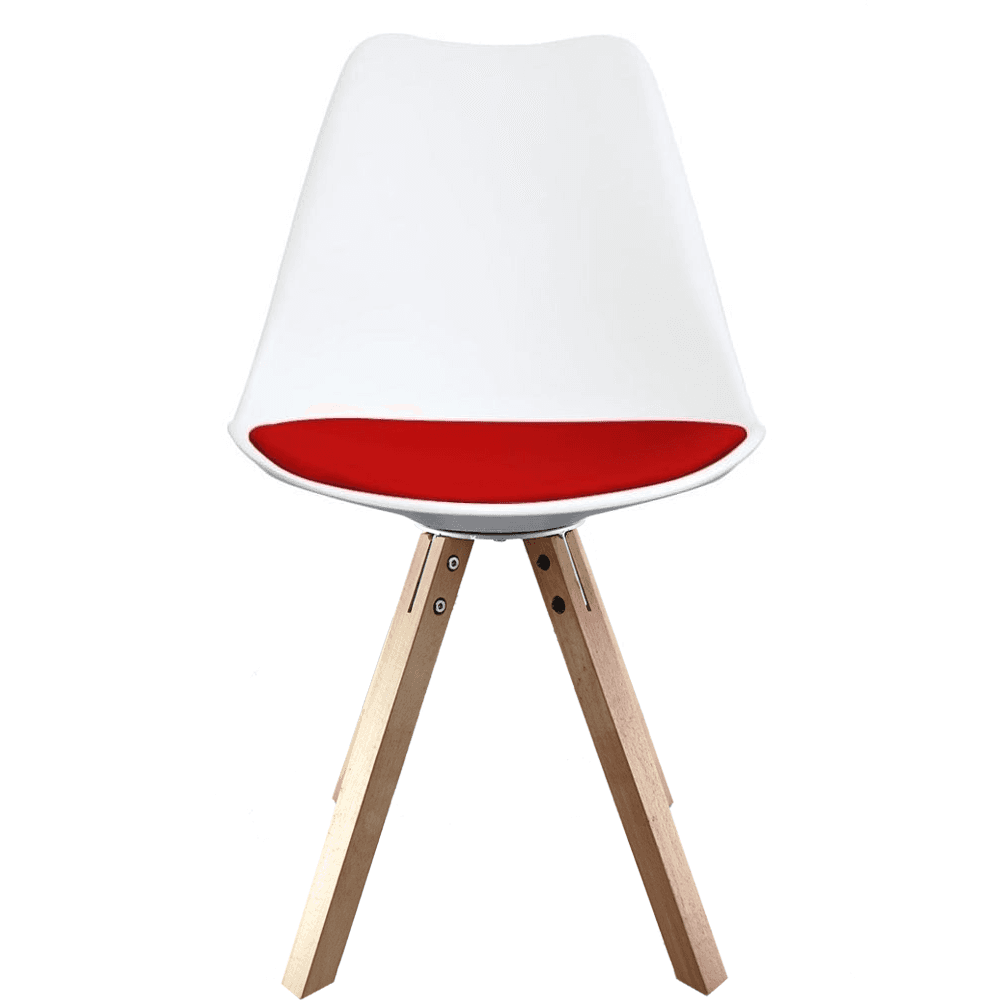 Soho White and Red Dining Chair with Square Pyramid Light Wood Legs