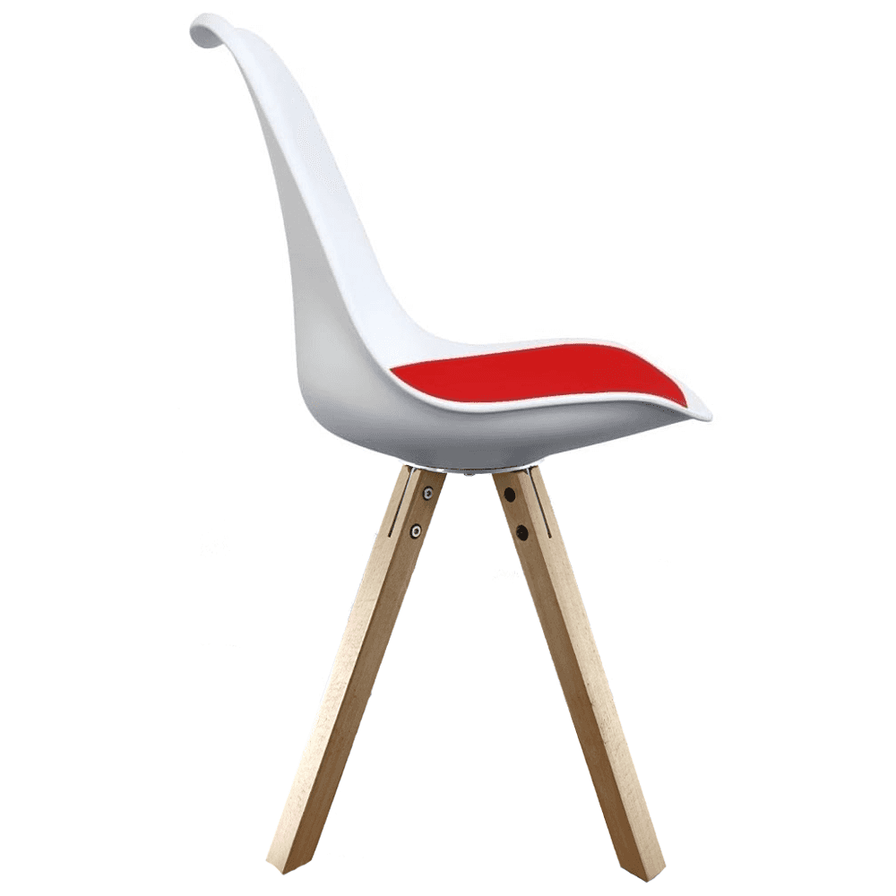 Soho White and Red Dining Chair with Square Pyramid Light Wood Legs