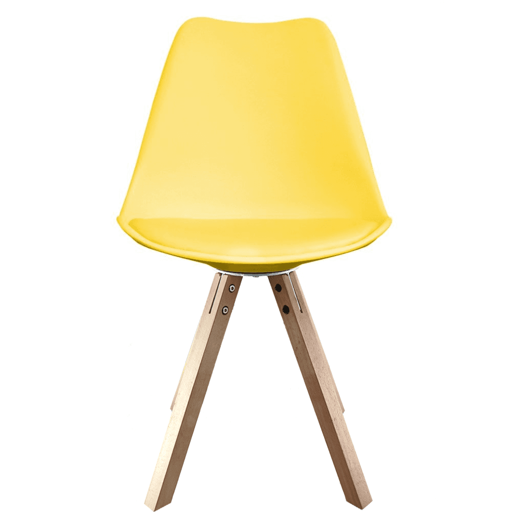 Soho Yellow Plastic Dining Chair with Square Pyramid Light Wood Legs