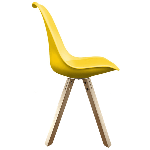 Soho Yellow Plastic Dining Chair with Square Pyramid Light Wood Legs