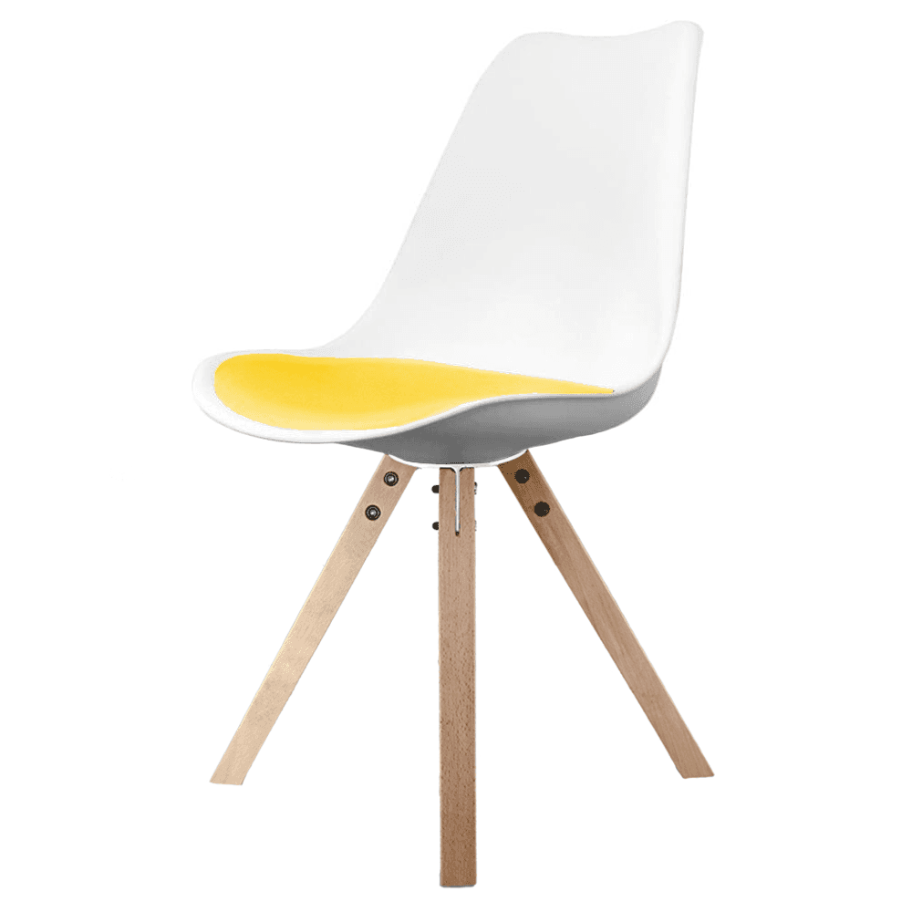 Soho White and Yellow Dining Chair with Square Pyramid Light Wood Legs