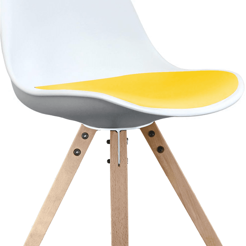 Soho White and Yellow Dining Chair with Square Pyramid Light Wood Legs
