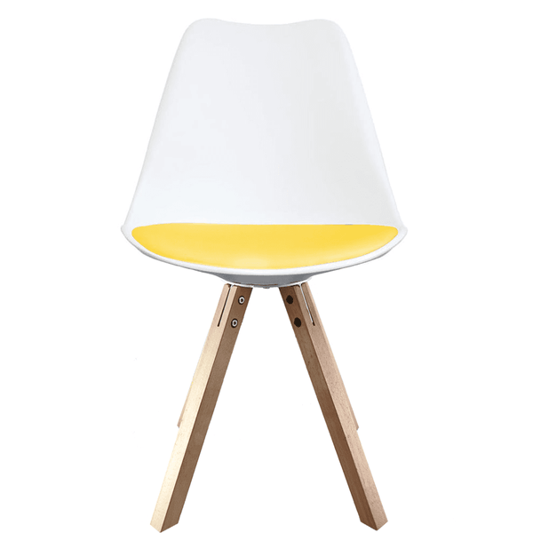 Soho White and Yellow Dining Chair with Square Pyramid Light Wood Legs