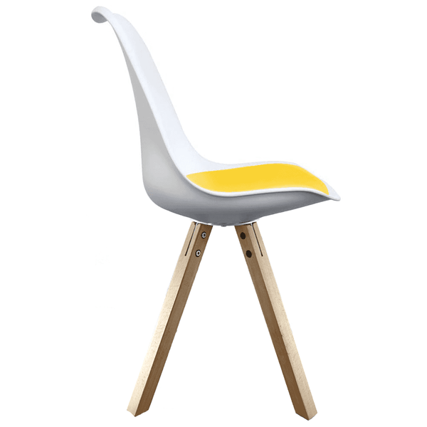 Soho White and Yellow Dining Chair with Square Pyramid Light Wood Legs