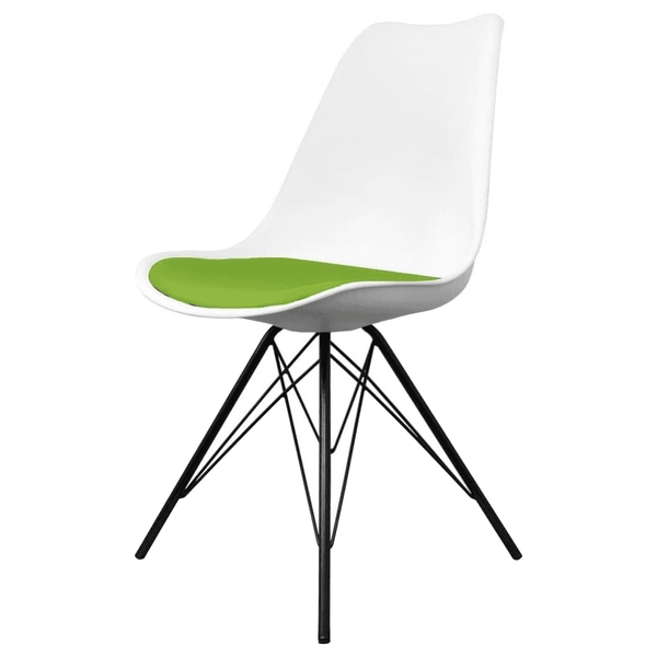 Soho White and Green Dining Chair with Black Metal Legs