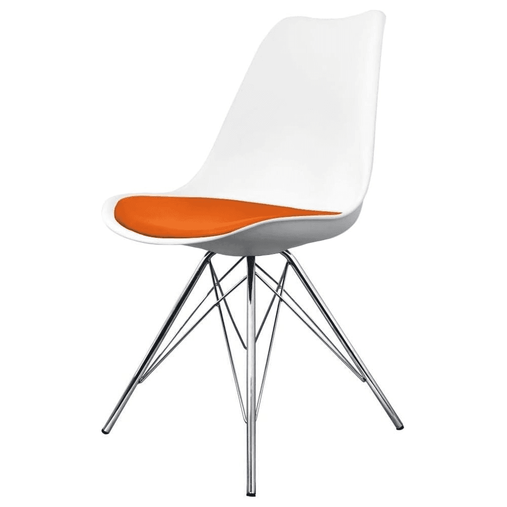 Soho White and Orange Dining Chair with Chrome Metal Legs