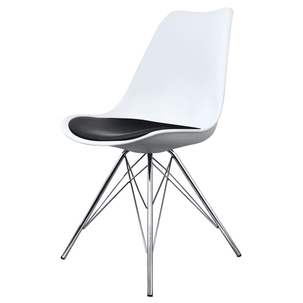 Soho White and Black Dining Chair with Chrome Metal Legs