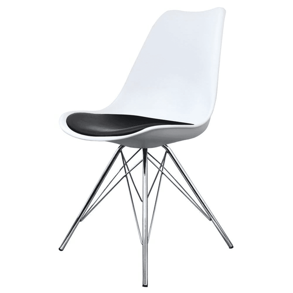 Soho White and Black Dining Chair with Chrome Metal Legs
