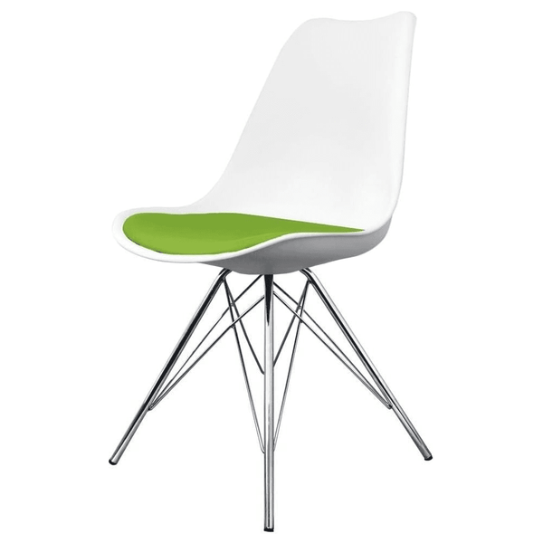 Soho White and Green Dining Chair with Chrome Metal Legs