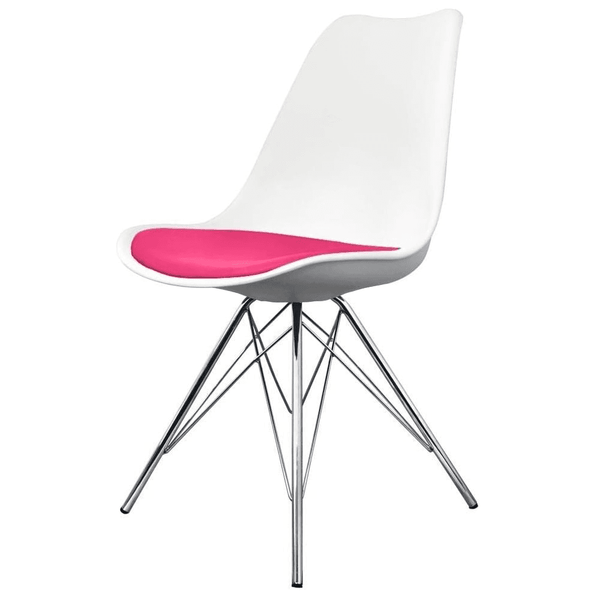Soho White and Bright Pink Dining Chair with Chrome Metal Legs