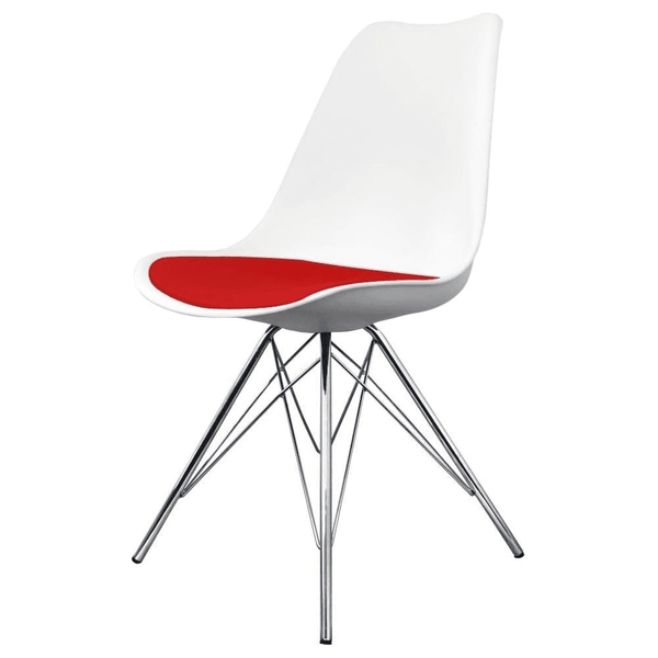 Soho White and Red Dining Chair with Chrome Metal Legs