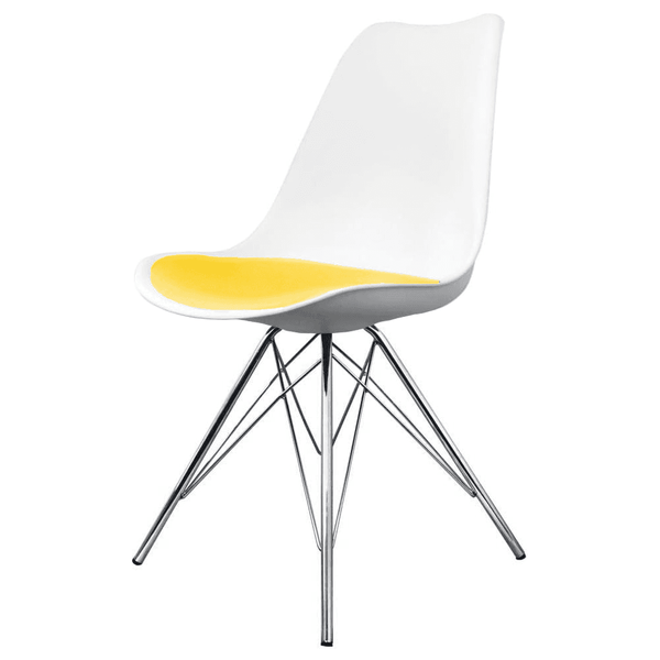 Soho White and Yellow Dining Chair with Chrome Metal Legs