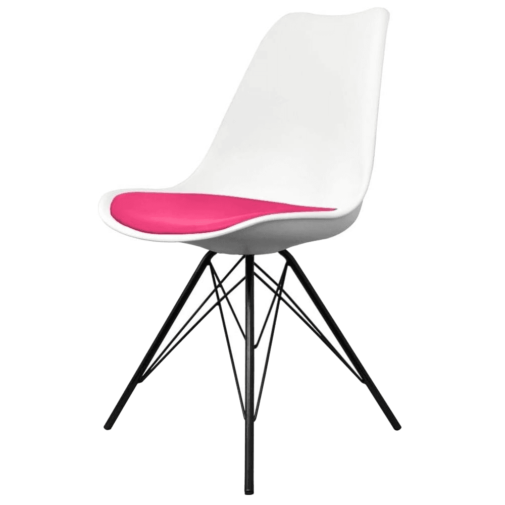 Soho White and Bright Pink Dining Chair with Black Metal Legs