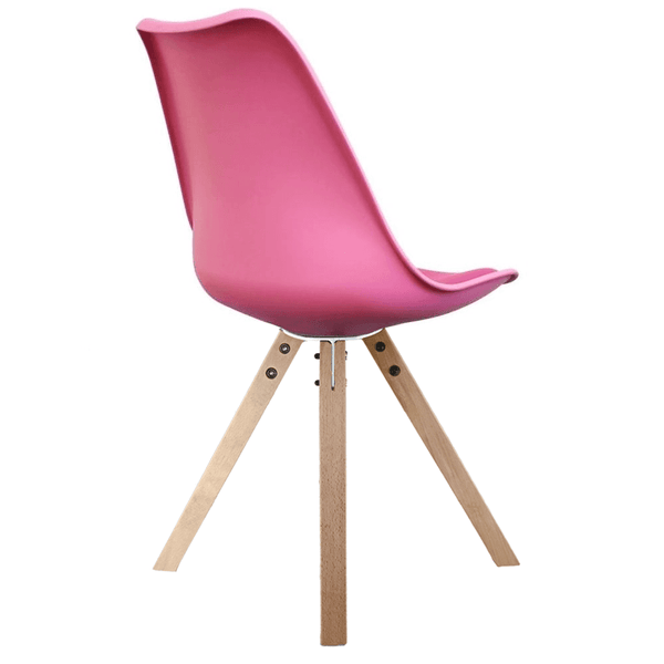 Soho Bright Pink Plastic Dining Chair with Square Pyramid Light Wood Legs