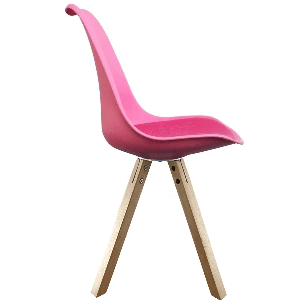 Soho Bright Pink Plastic Dining Chair with Square Pyramid Light Wood Legs