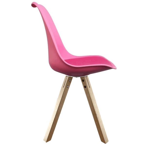 Soho Bright Pink Plastic Dining Chair with Square Pyramid Light Wood Legs