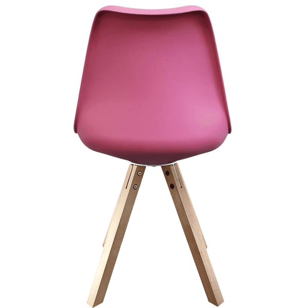 Soho Bright Pink Plastic Dining Chair with Square Pyramid Light Wood Legs