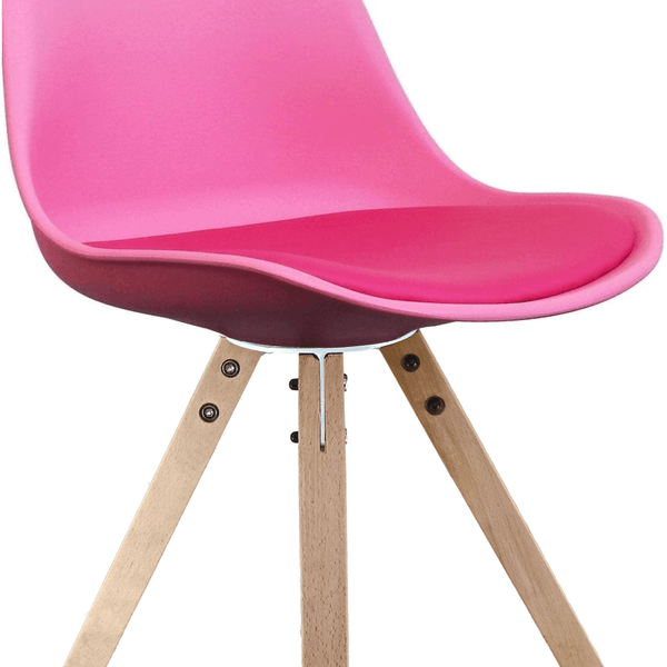 Soho Bright Pink Plastic Dining Chair with Square Pyramid Light Wood Legs