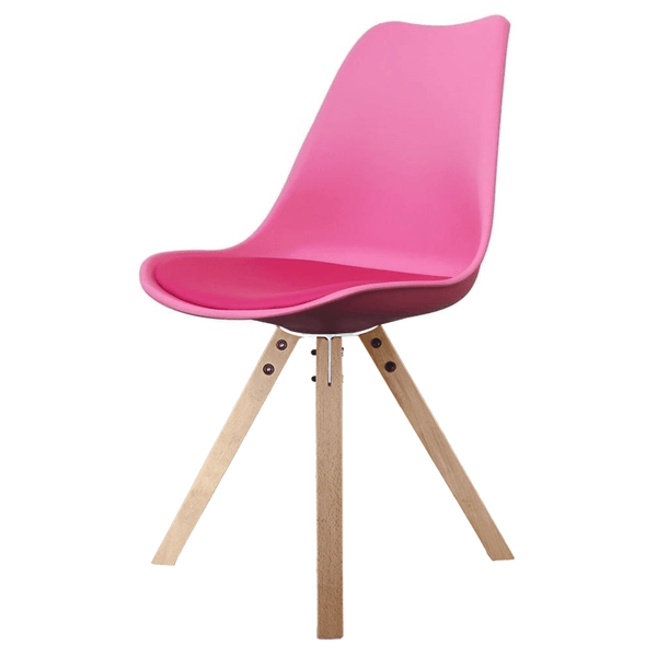 Soho Bright Pink Plastic Dining Chair with Square Pyramid Light Wood Legs