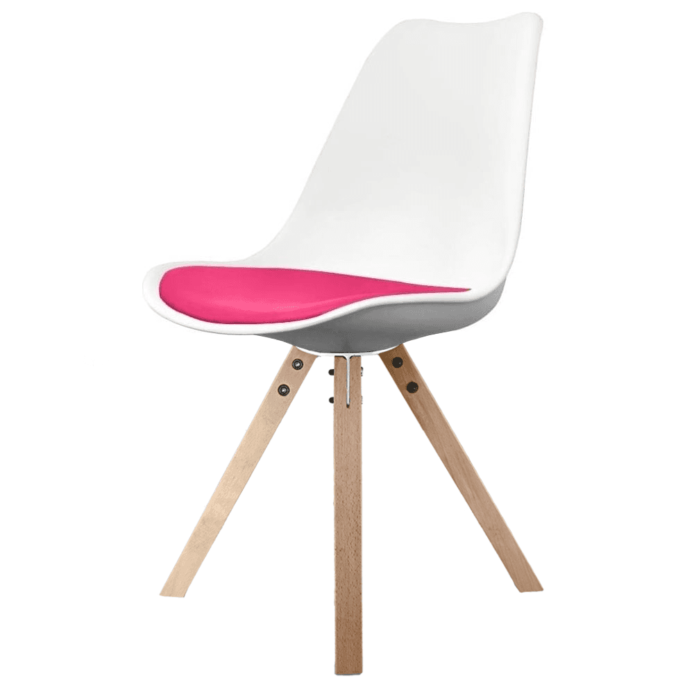 Soho White and Bright Pink Dining Chair with Square Pyramid Light Wood Legs