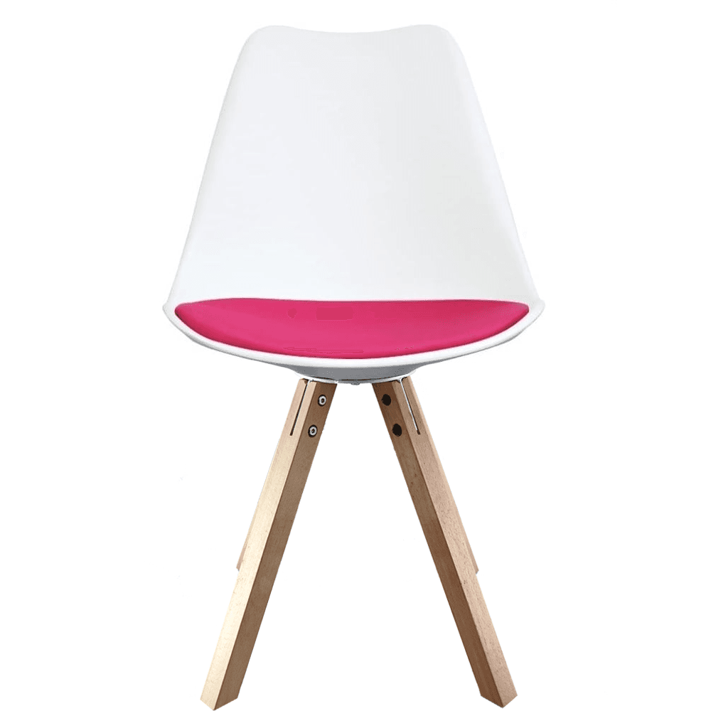 Soho White and Bright Pink Dining Chair with Square Pyramid Light Wood Legs