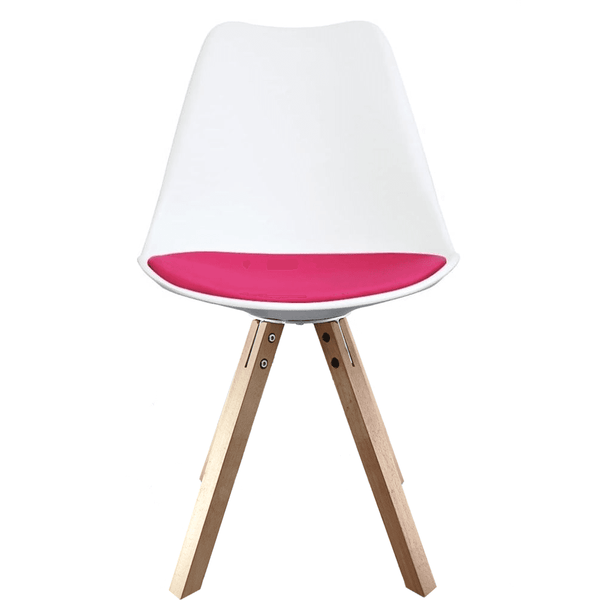 Soho White and Bright Pink Dining Chair with Square Pyramid Light Wood Legs
