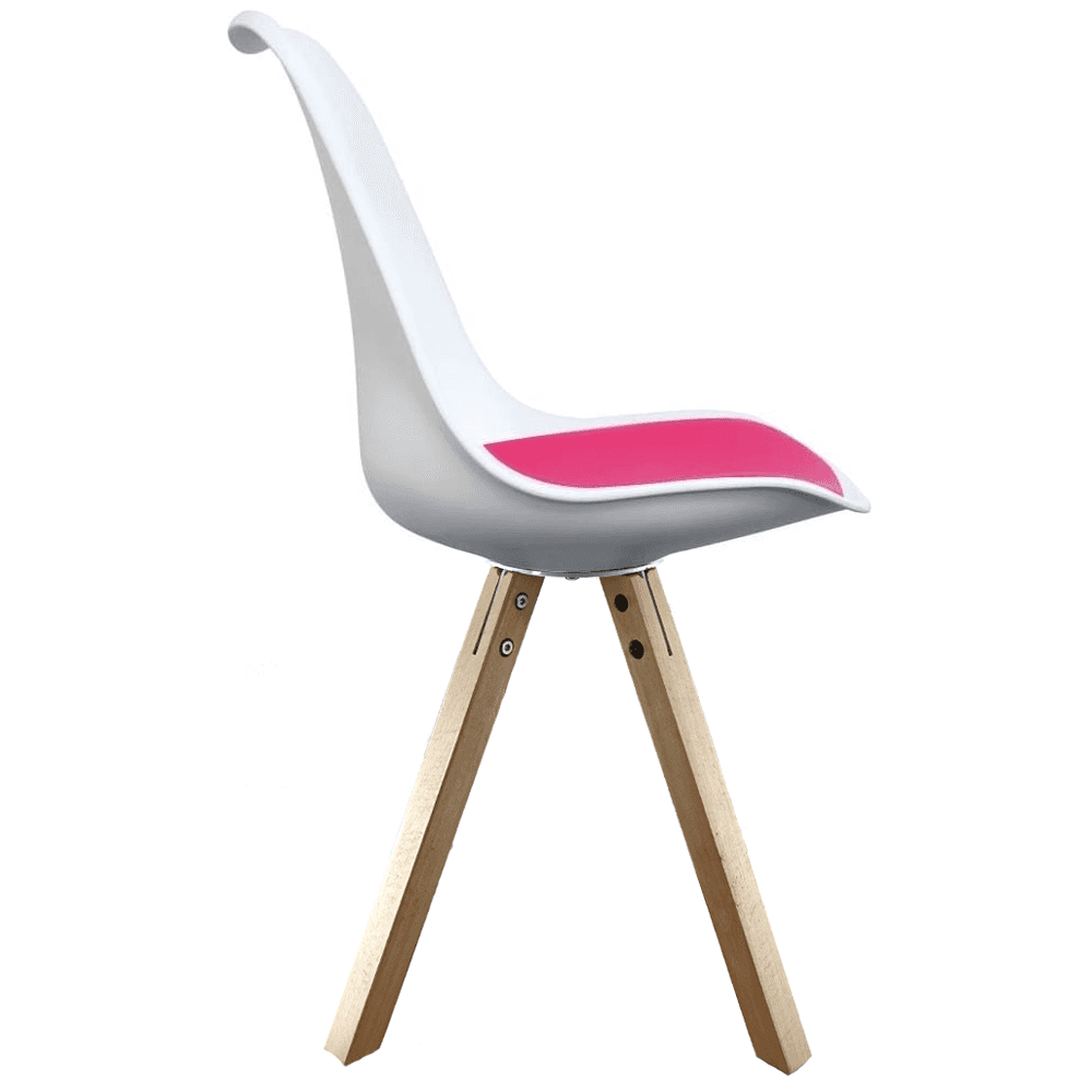 Soho White and Bright Pink Dining Chair with Square Pyramid Light Wood Legs