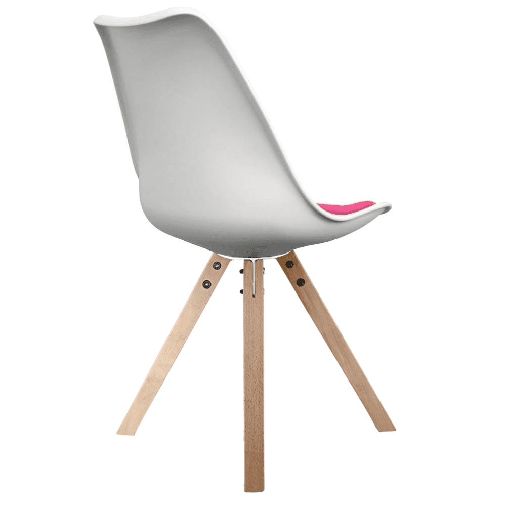 Soho White and Bright Pink Dining Chair with Square Pyramid Light Wood Legs