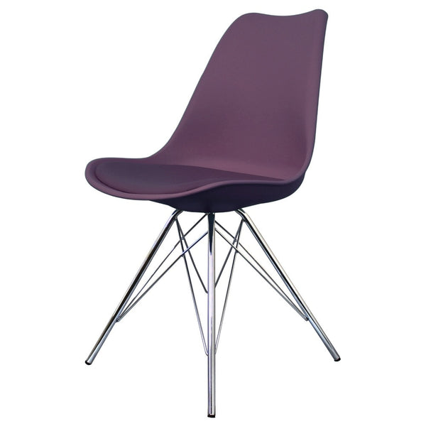 OUTLET Soho Aubergine Purple Plastic Dining Chair with Chrome Metal Legs