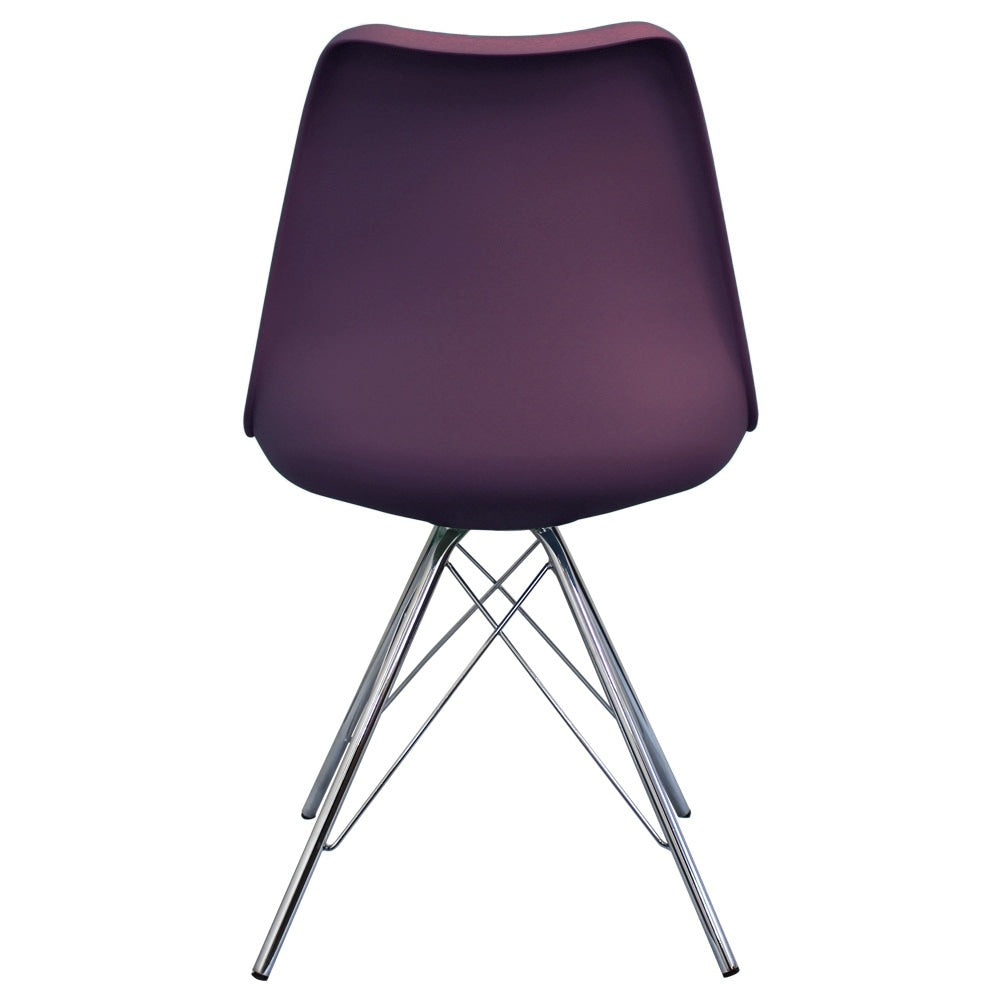 OUTLET Soho Aubergine Purple Plastic Dining Chair with Chrome Metal Legs