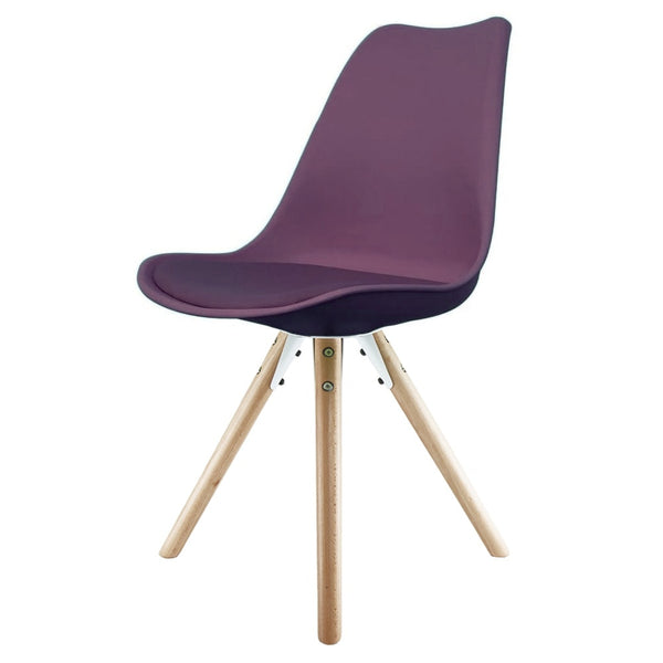 Soho Aubergine Purple Plastic Dining Chair with Pyramid Light Wood Legs