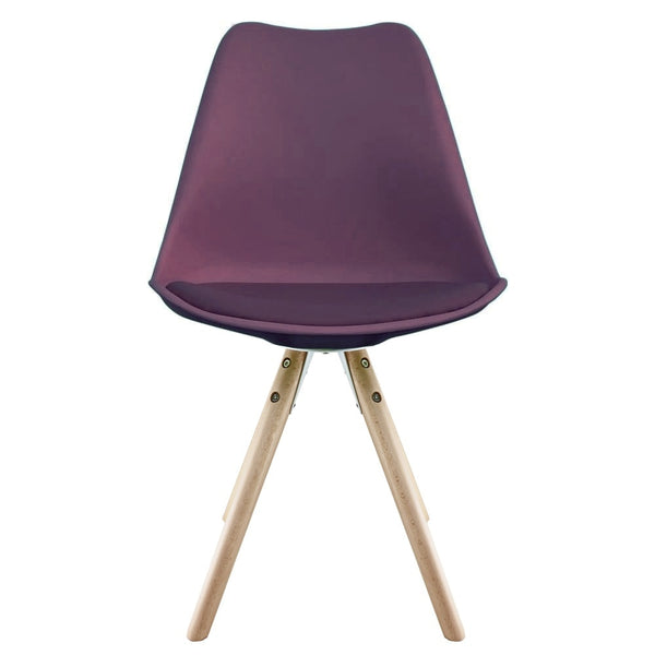 Soho Aubergine Purple Plastic Dining Chair with Pyramid Light Wood Legs