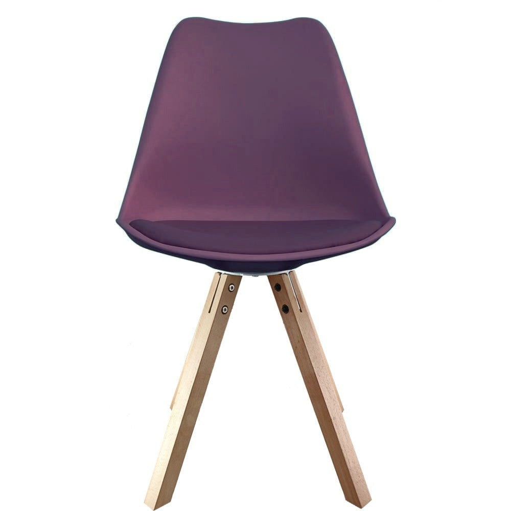 Soho Aubergine Purple Plastic Dining Chair with Square Pyramid Light Wood Legs
