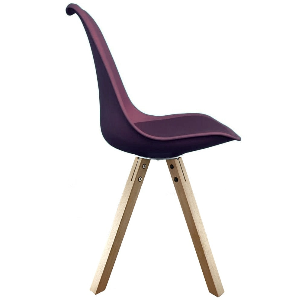 Soho Aubergine Purple Plastic Dining Chair with Square Pyramid Light Wood Legs