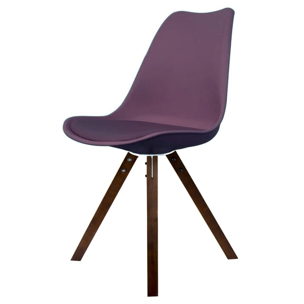 Soho Aubergine Purple Plastic Dining Chair with Square Pyramid Dark Wood Legs