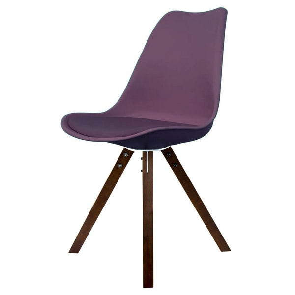 Soho Aubergine Purple Plastic Dining Chair with Square Pyramid Dark Wood Legs