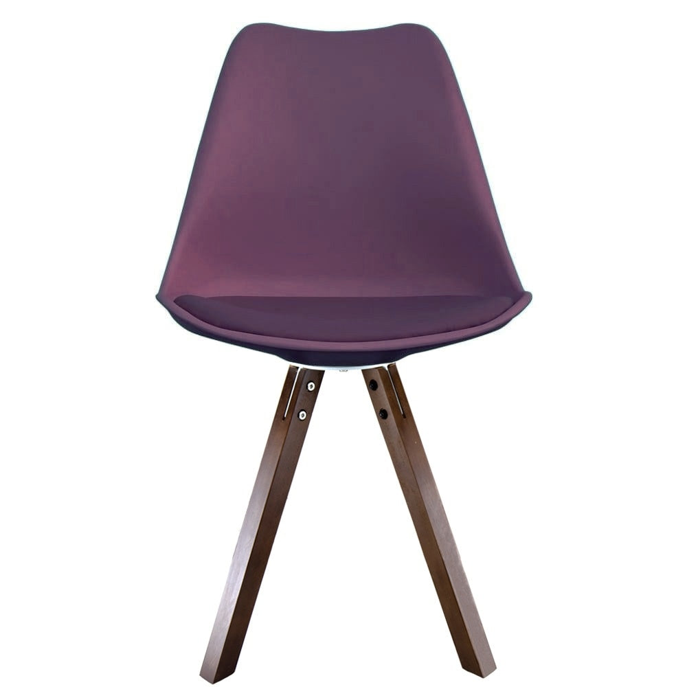 Soho Aubergine Purple Plastic Dining Chair with Square Pyramid Dark Wood Legs