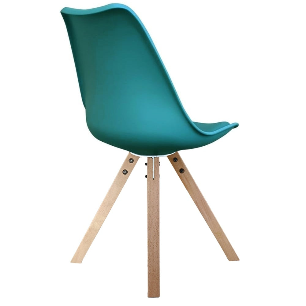 Soho Teal Plastic Dining Chair with Square Pyramid Light Wood Legs
