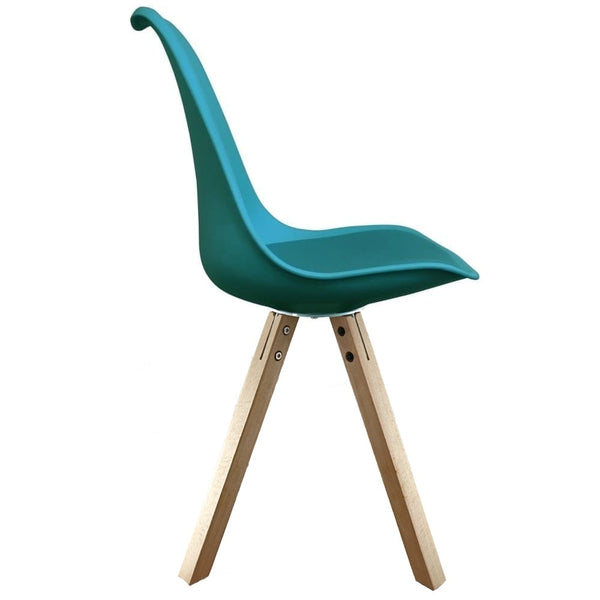Soho Teal Plastic Dining Chair with Square Pyramid Light Wood Legs