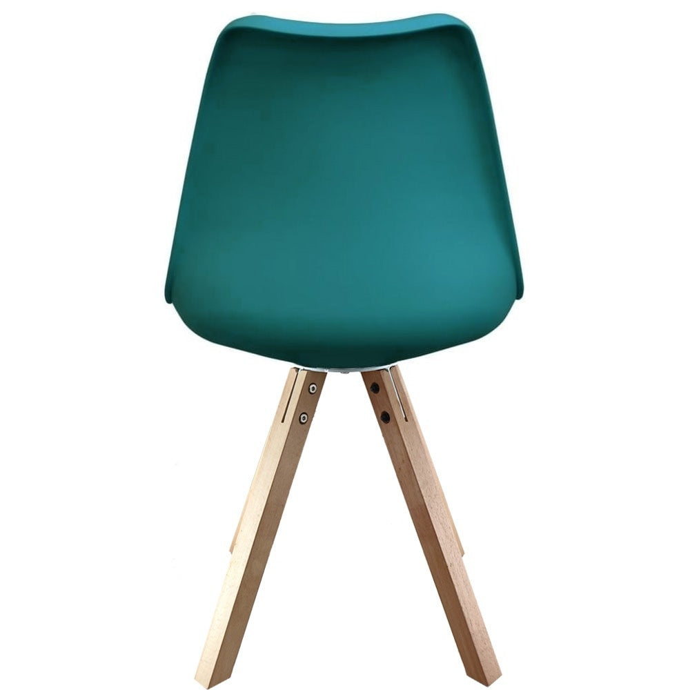 Soho Teal Plastic Dining Chair with Square Pyramid Light Wood Legs