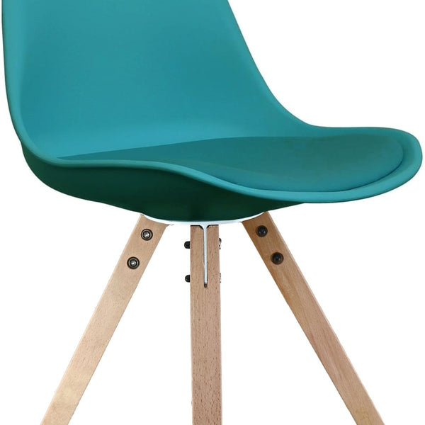 Soho Teal Plastic Dining Chair with Square Pyramid Light Wood Legs